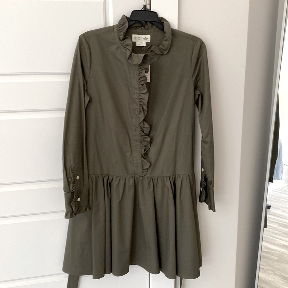 KATE SPADE New York DRESS SIZE XS RUFFLE NECK POPLIN DRESS BROOME STREET